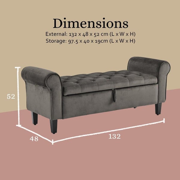 La Bella Storage Stool Arm Bench Seat 132Cm Velvet Grey Carousel 2