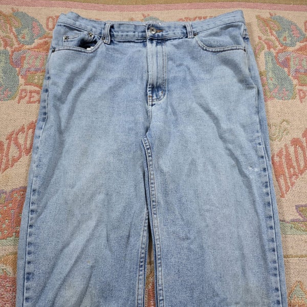 Y2k White Star Straight Baggy Denim Jeans Light Wash Blue Size 36 Pants Trousers Carousel 2