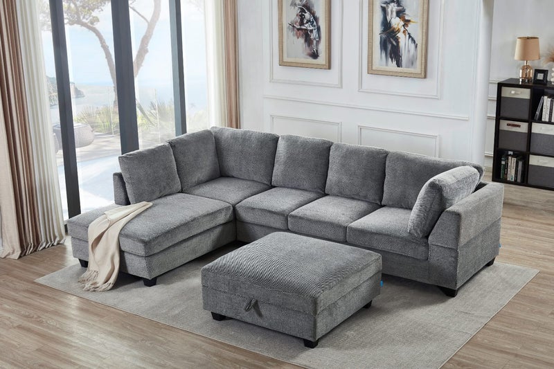 LIBERTY Premium Sectional Sofa (Grey) - Chaise Facing Left with Storage Ottoman Carousel 2