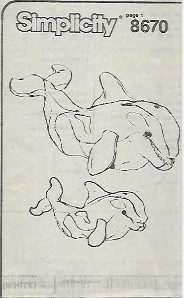 C348 SIMPLICITY 8670: LARGE & SMALL STUFFED WHALES Carousel 2