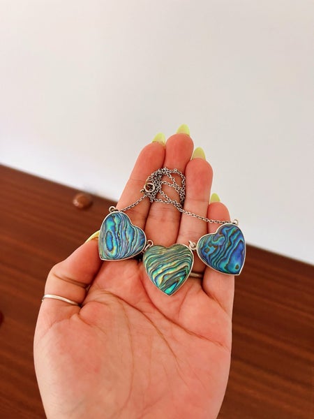 Vintage Stirling Silver Paua Heart Necklace Carousel 1