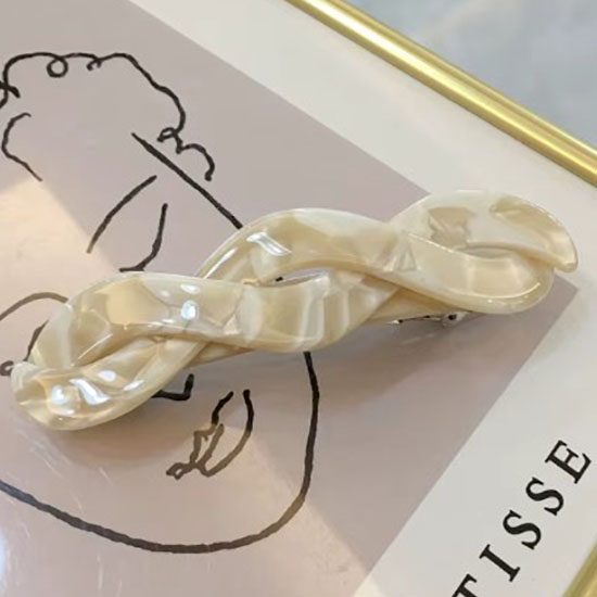 Braided Tortoise Shell Barrette "Presona" (Ivory) Carousel 2