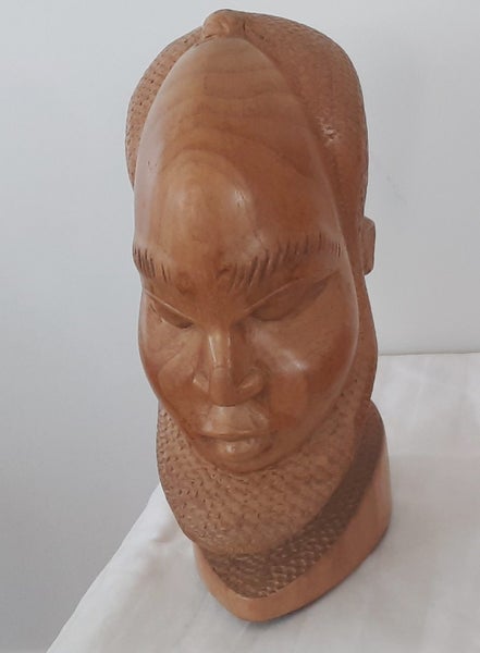 African Tribal Carved Heads (Man & Women) Sculptures x 2 Carousel 5