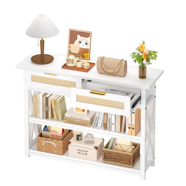 Console Table Rattan Drawers Narrow Entryway Bar Side Sofa White Carousel 8