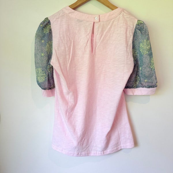 Ketz-ke Pink Tee with Sheer Printed Contrast Sleeves (Size 10) Carousel 5