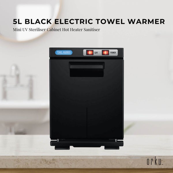 Orku 5L Black Electric Hand Towel Warmer Mini UV Steriliser Cabinet Salon Heater Carousel 2