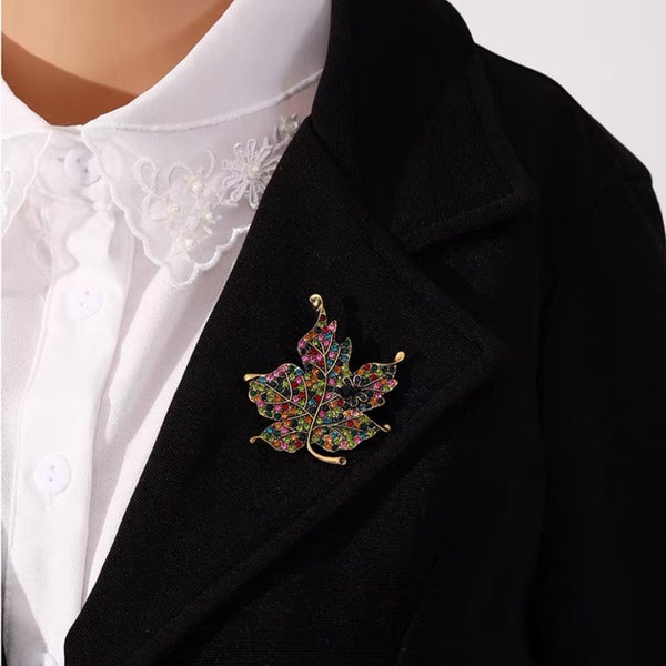 Colorful Rhinestone Leaf Brooch – Sparkling Multicolor Maple Leaf Carousel 1