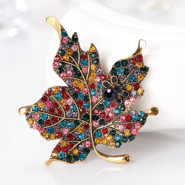 Colorful Rhinestone Leaf Brooch – Sparkling Multicolor Maple Leaf Carousel 2