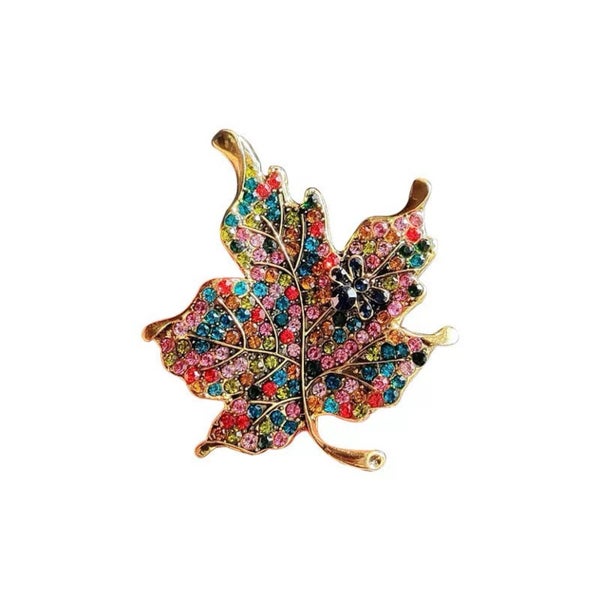 Colorful Rhinestone Leaf Brooch – Sparkling Multicolor Maple Leaf Carousel 15