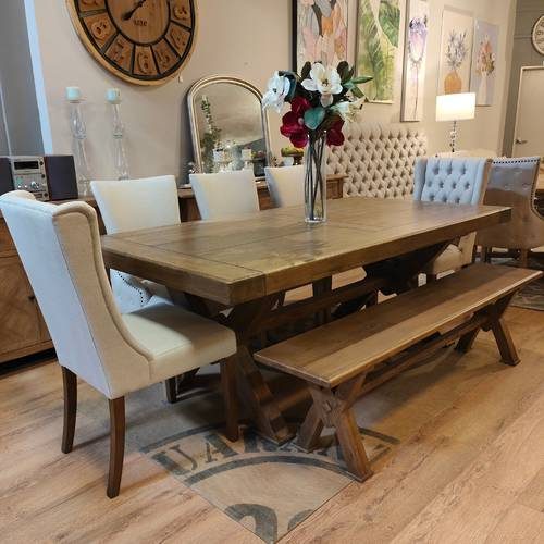 Urbano Interiors -Antique Oak Chateau Dining Table 210cm + 5 Chairs+Bench Set Carousel 2