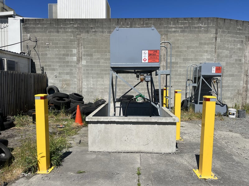 1,800 L Gravity-Fed Petrol Storage Tank with Concrete Bund and Safety Bollards64305819715202111