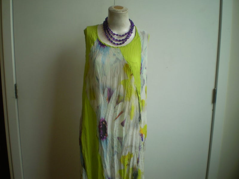 LOVELY AUST. DESIGNER GREEN/PURPLE FLORAL PRINT 3/4 LAYERING/SHIFT DRESS 18/20 Carousel 2