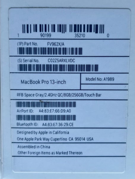 MacBook Pro 13 inch 2018 (A1989)64176156769409111