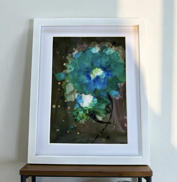 Original Art - alcohol ink - Turquoise Blush Carousel 1