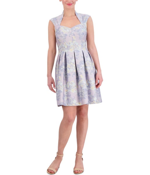 Vince Camuto Womens Floral-Jacquard Pleated Cocktail Dress Carousel 1