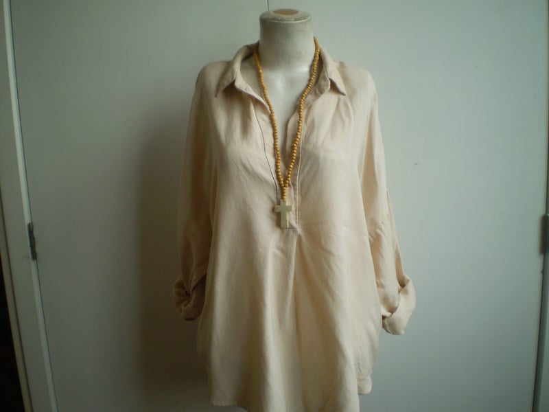 ZARA EURO DESIGNER BLUSH BEIGE OVERSIZE LINEN LAYERING SHIRT XL Carousel 2