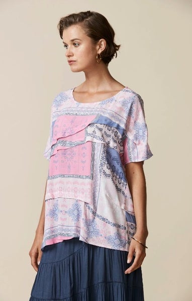 LANIA (NZ) *Designer Reef Print Tuck Detail Viscose Top* 10/12 Carousel 1