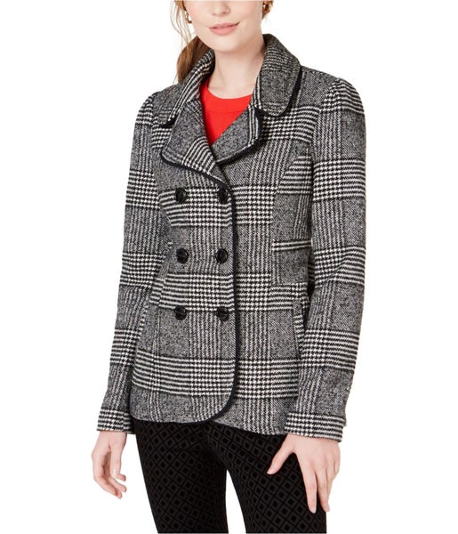 maison Jules Womens Plaid Pea Coat, NWT Carousel 1