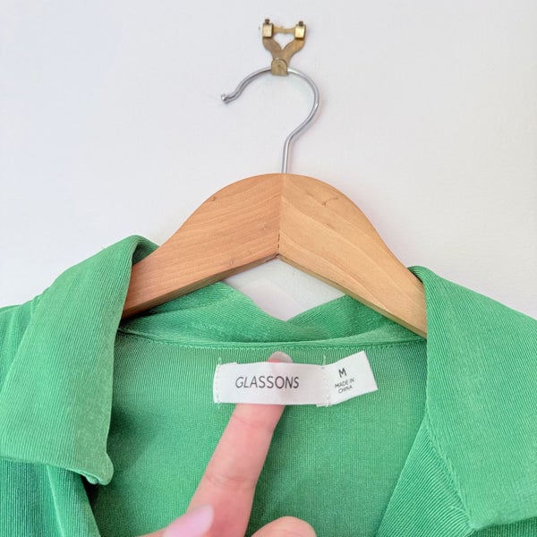 Glassons Size M Green Long-Sleeve Collared Crop Cardi Carousel 2