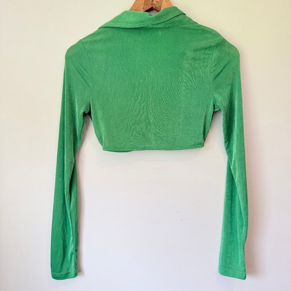 Glassons Size M Green Long-Sleeve Collared Crop Cardi Carousel 4