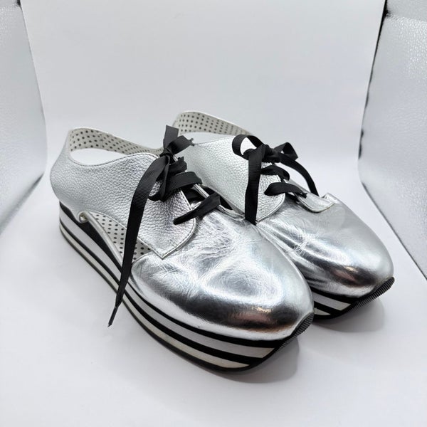 Minx Boutique Silver Platform Lace-Up Shoes - Size 41 Carousel 1