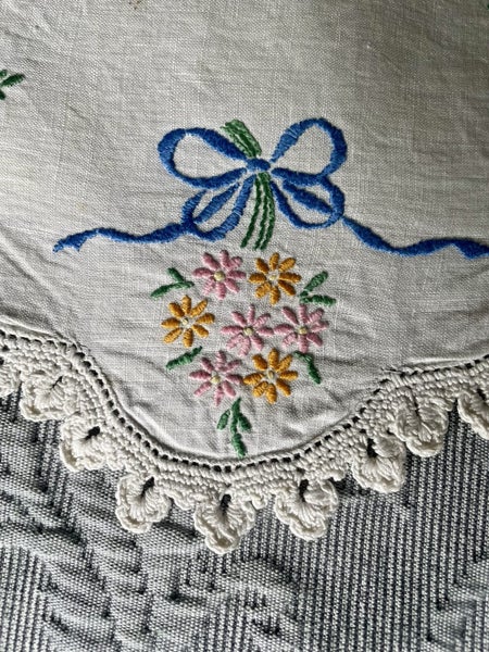 A perfectly pretty hand embroidered Linen Doily #3 Carousel 2