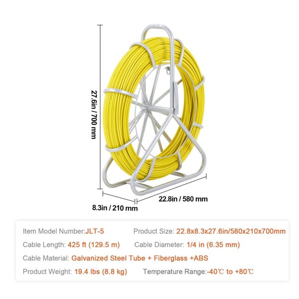 Fish Tape Fiberglass 129.5 M 6.35 Mm Duct Rodder Fishtape Wire Puller Cable R... Carousel 2