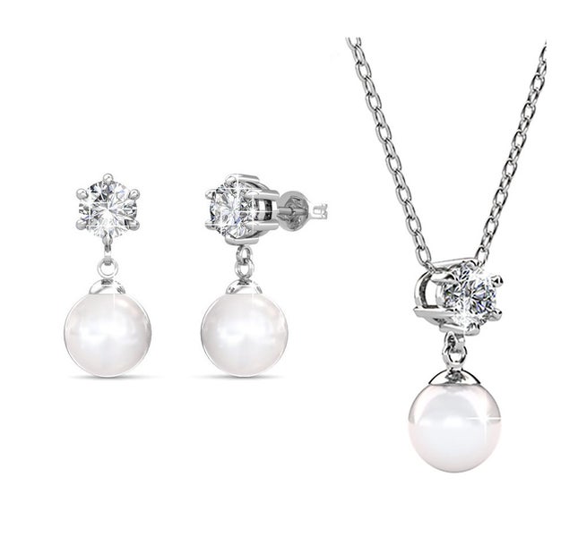 18K White Gold Crystal Pearl Jewellery Set "Tanya" Carousel 1