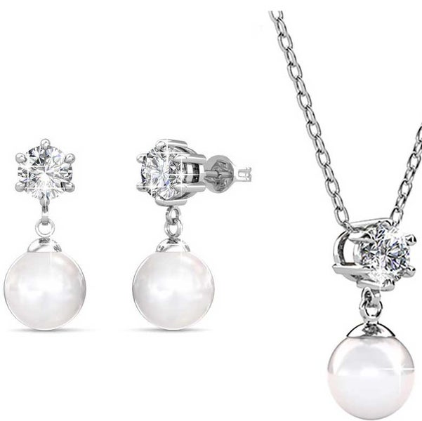 18K White Gold Crystal Pearl Jewellery Set "Tanya" Carousel 12