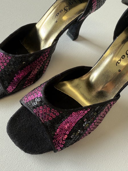 Jig Foo Pink Silk/Sequin Dance Shoes Heels Size 36 Carousel 2
