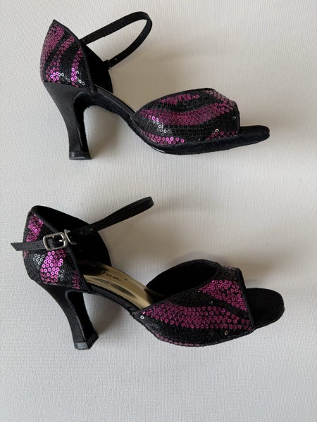 Jig Foo Pink Silk/Sequin Dance Shoes Heels Size 36 Carousel 5