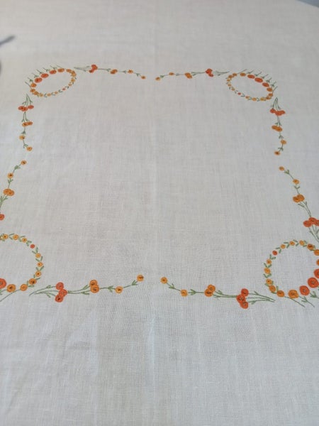 Beautiful floral embroidered linen tablecloth Carousel 2