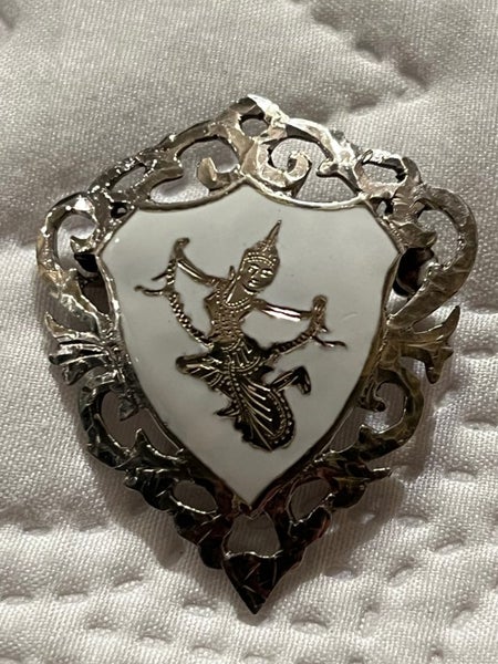 Vintage Siam Sterling Silver White Enamel with DANCER Motif Brooch Carousel 1