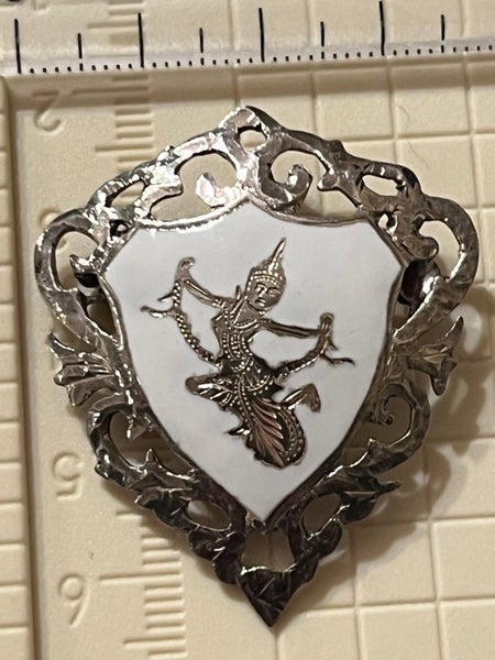 Vintage Siam Sterling Silver White Enamel with DANCER Motif Brooch Carousel 5