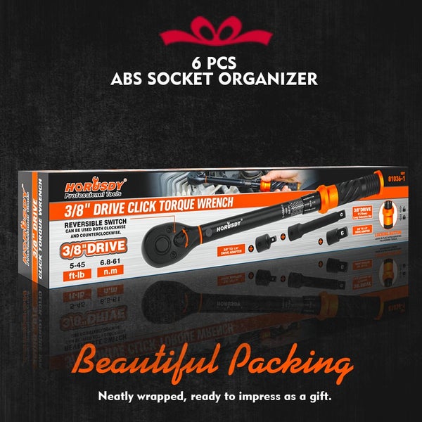 4Pc Click Torque Wrench Adjustable 3/8" Drive 5-45ft-lb/6.8-61Nm Extension AU Carousel 2