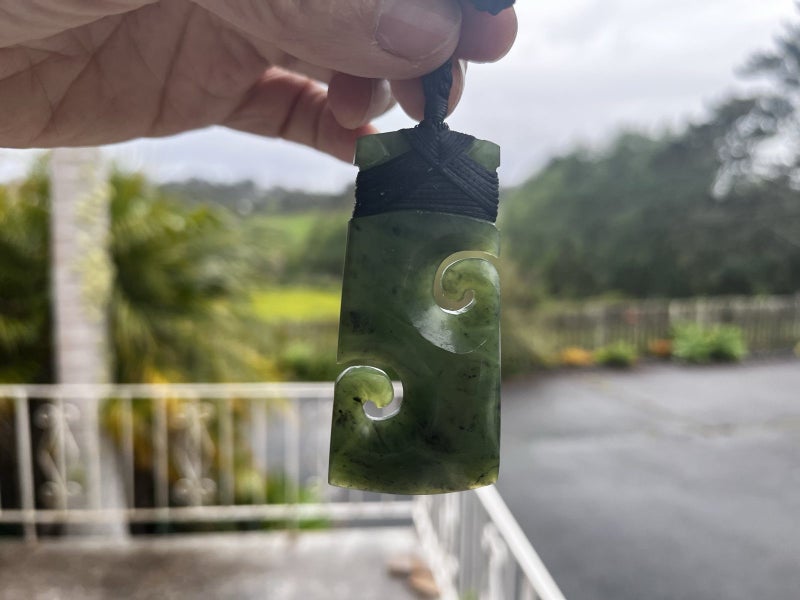 Lashed Greenstone Nephrite Jade Toki with two Korus #375CS64441683449217113