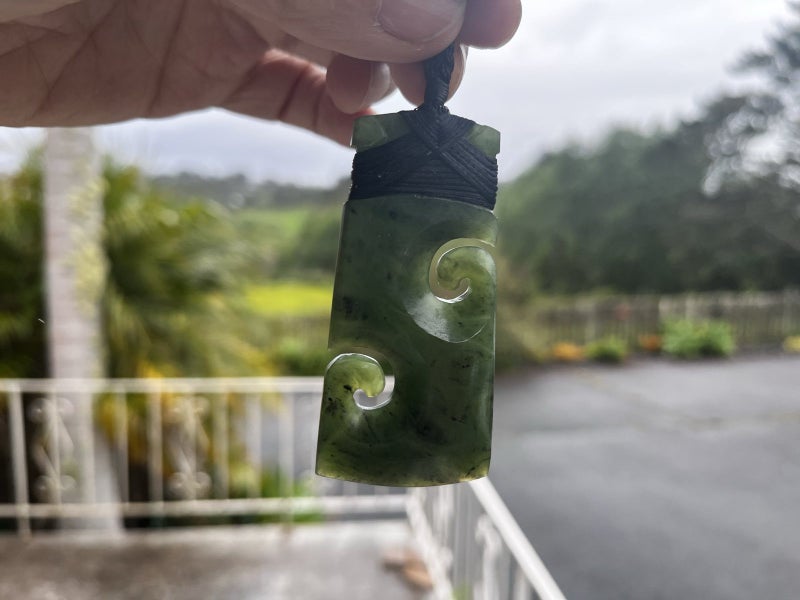 Lashed Greenstone Nephrite Jade Toki with two Korus #375CS64441683449217114