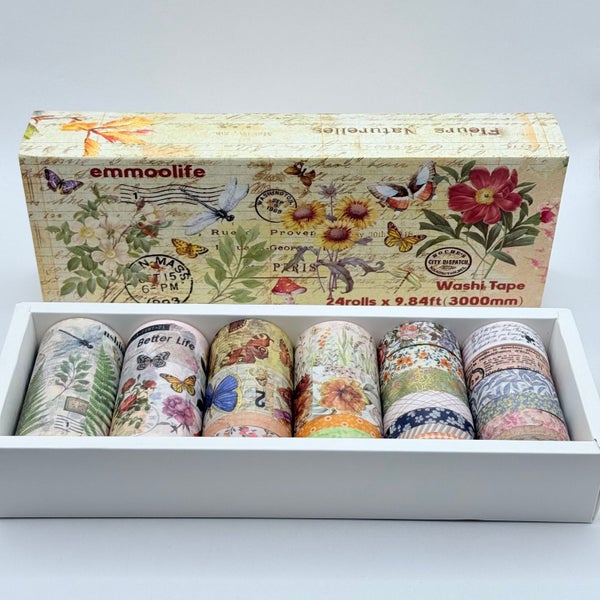 Vintage Botanical Washi Tape Set (24 Rolls, Ephemera Theme) Carousel 1