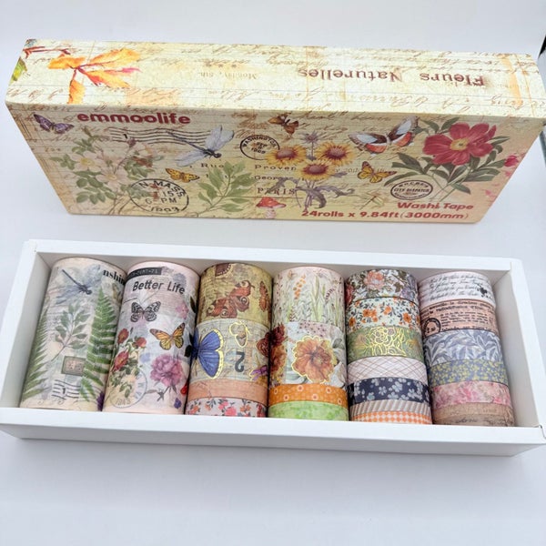 Vintage Botanical Washi Tape Set (24 Rolls, Ephemera Theme) Carousel 2