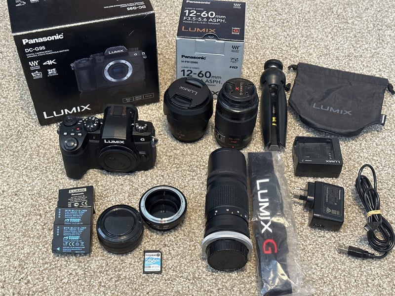 Panasonic G95 mirrorless camera + 3 lenses + extras64352068765954114