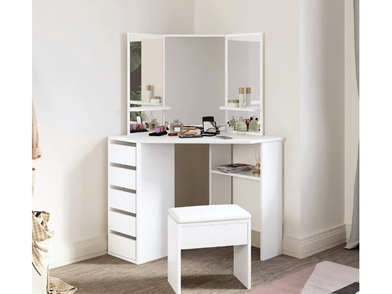 Corner Dressing Table with Mirror and Stool White Carousel 2