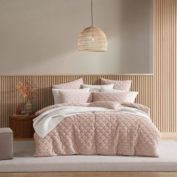 Quilt / Duvet Cover Set - Platinum CORBIN VELVET BLUSH - QCS (Queen) Carousel 1