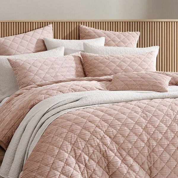 Quilt / Duvet Cover Set - Platinum CORBIN VELVET BLUSH - QCS (Queen) Carousel 2