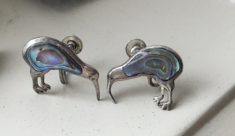Vintage Ataahua Sterling Silver & Paua Screw On Earrings Carousel 1