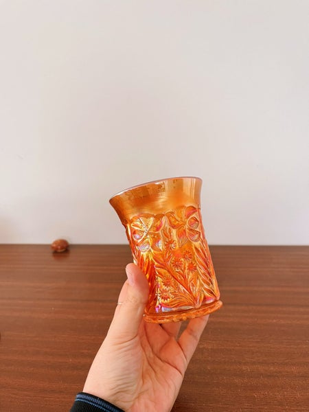 Vintage Imperial Carnival Glass Marigold Tiger Lily Tumbler X2 Carousel 1