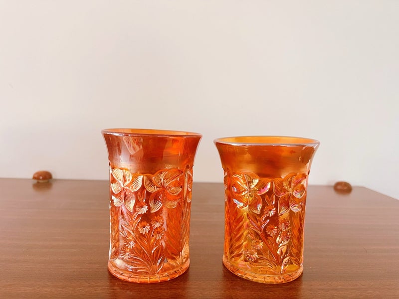 Vintage Imperial Carnival Glass Marigold Tiger Lily Tumbler X2 Carousel 2