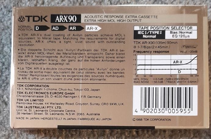 SUPERB FERRIC! 1 x TDK AR-X 90 Blank Audio Cassette Tape -Japan sealed/new Carousel 2