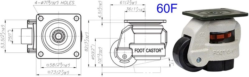 Leveling Caster Wheel Swivel Workbench Adjustable 1000KG Casters GD-60F 4PCS Carousel 3