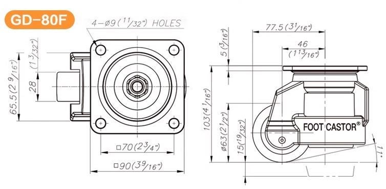 Leveling Caster Wheel Swivel Workbench Adjustable 1400KG Casters GD-80F 4PCS Carousel 5