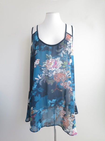 TCD (NZ) *Designer Stunning Florals Chiffon Floaty Summer Top* L/20 Carousel 1